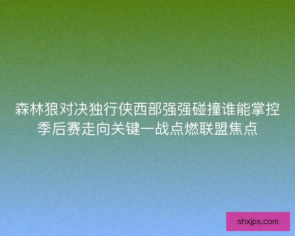 森林狼对决独行侠西部强强碰撞谁能掌控季后赛走向关键一战点燃联盟焦点